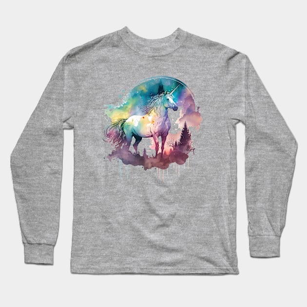 splashed colorful unicorn Long Sleeve T-Shirt by Transcendexpectation